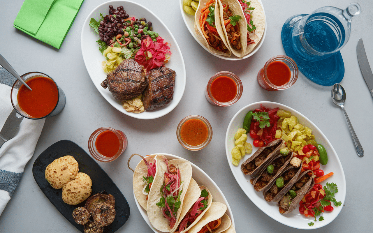 Plats variés avec sauce fuego dosages