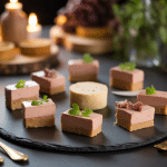plateau de bouchées au foie gras pour apéritif avec vin blanc