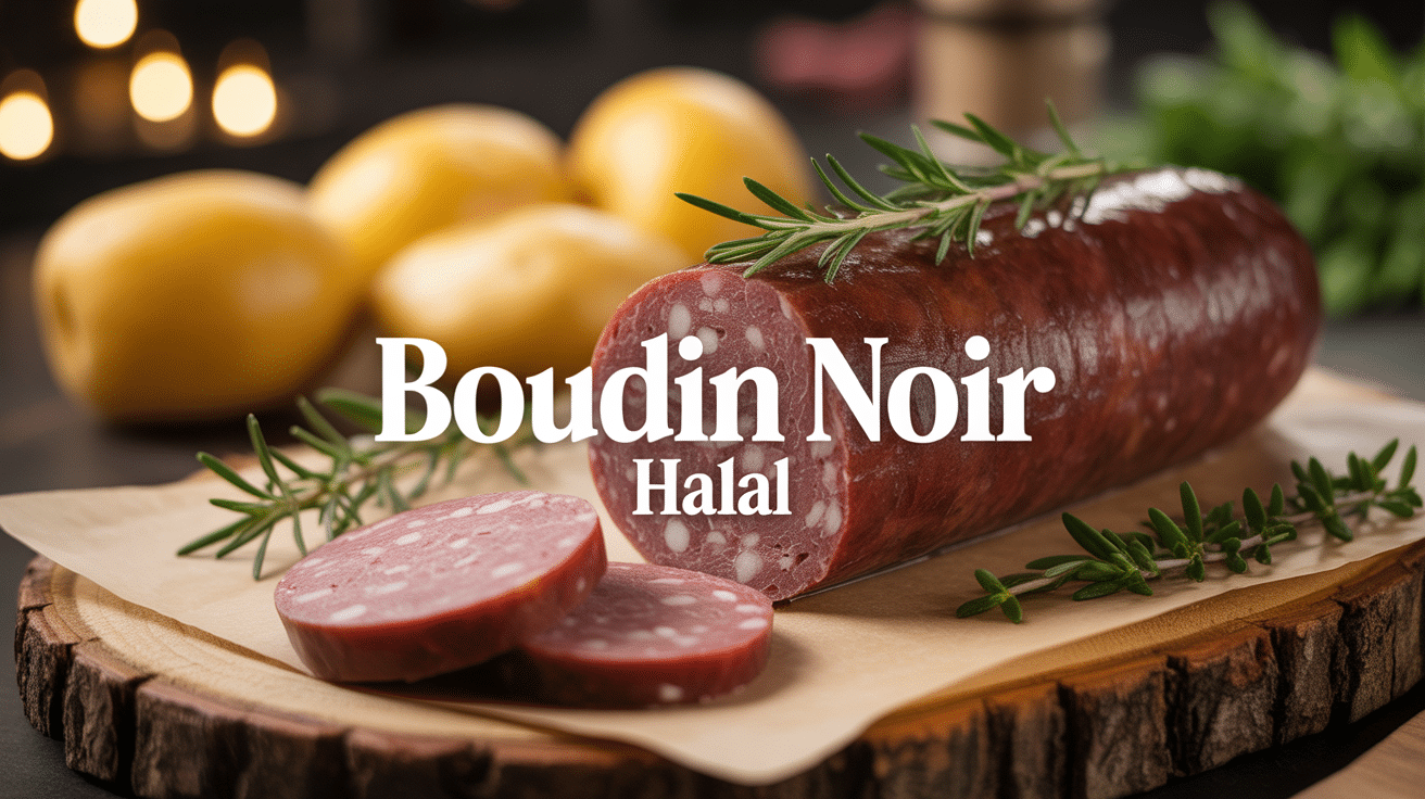 boudin noir halal avec pommes et herbes sur planche