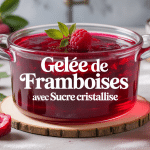 gelée de framboises avec sucre cristallisé pot