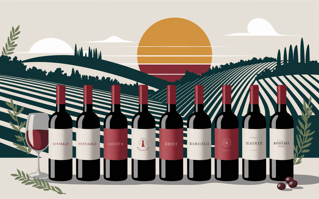 Bouteilles de vin pour couscous, paysage méditerranéen