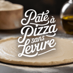 pate a pizza sans levure fine dorée sur plan de travail farine ingrédients