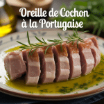 plat recette oreille de cochon à la portugaise sur assiette rustique