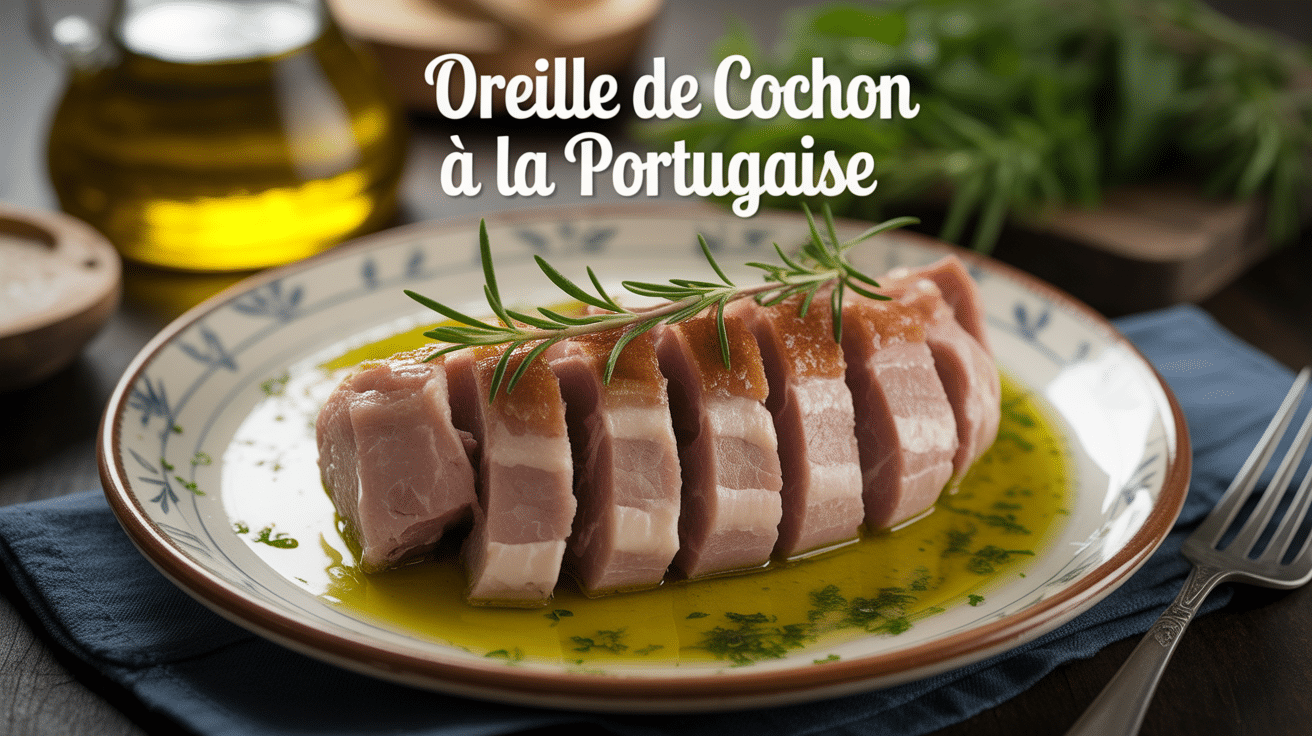 plat recette oreille de cochon à la portugaise sur assiette rustique