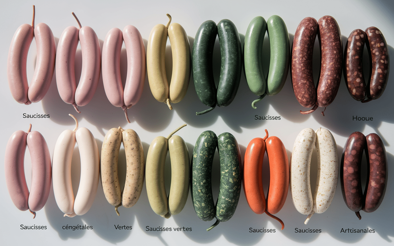 Différents types de saucisse pour hot dog sur fond clair