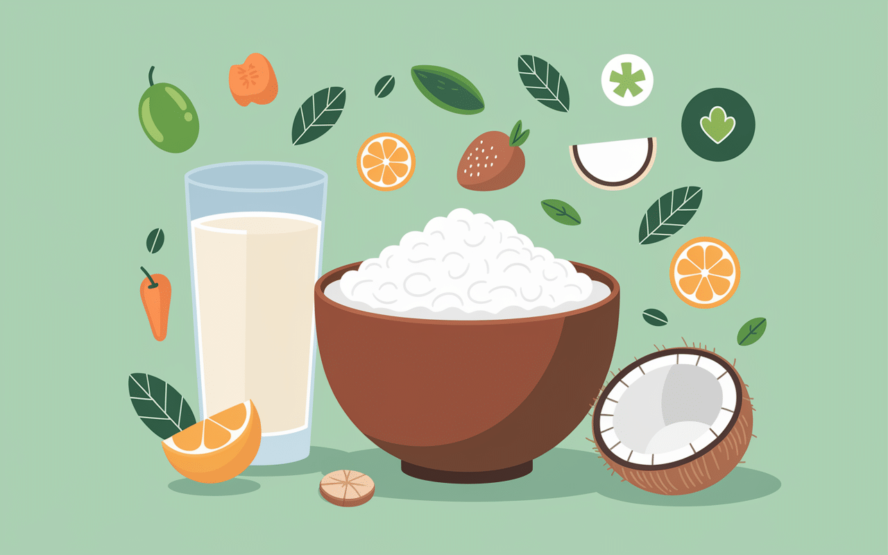 Bol de riz, lait de coco et nutriments santé