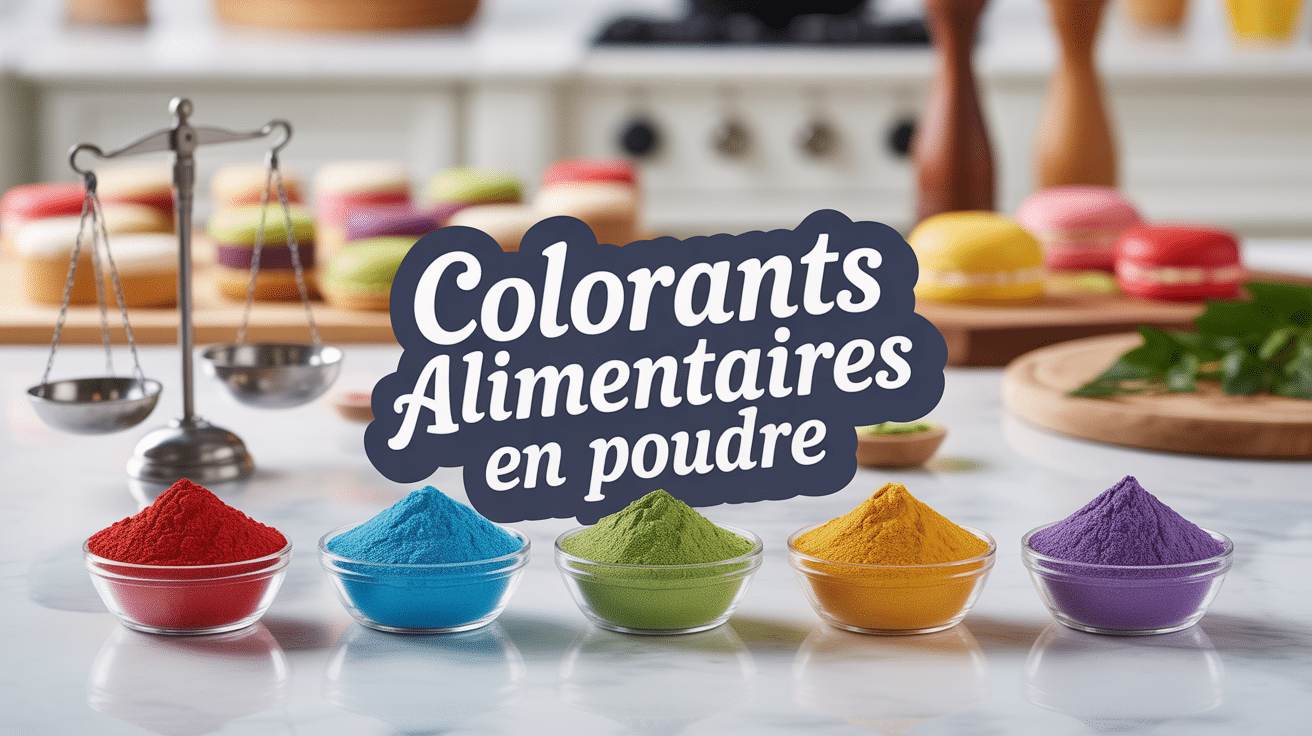 Vue cuisine avec bols de colorant alimentaire en poudre