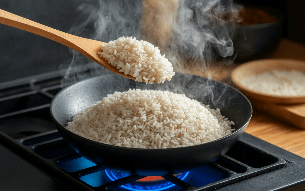 comment réchauffer du riz à la poêle dorée vapeur