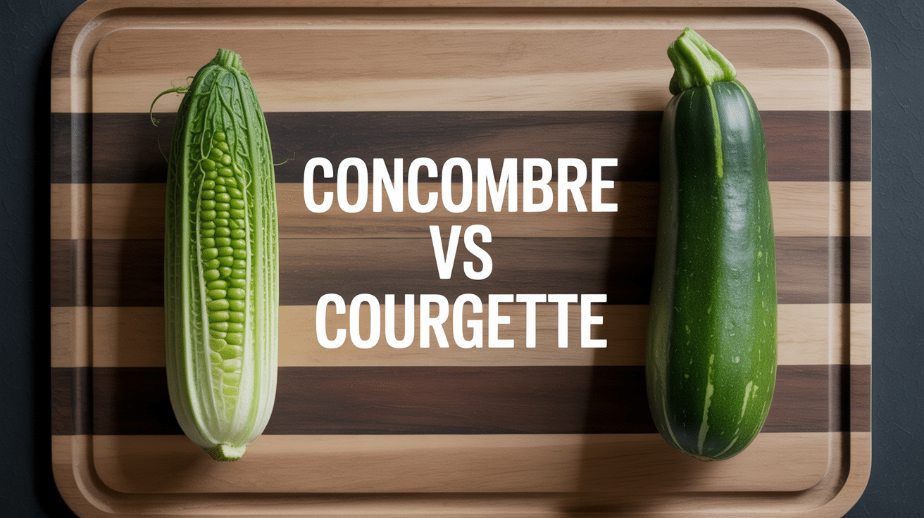 concombre courgette côte à côte sur planche