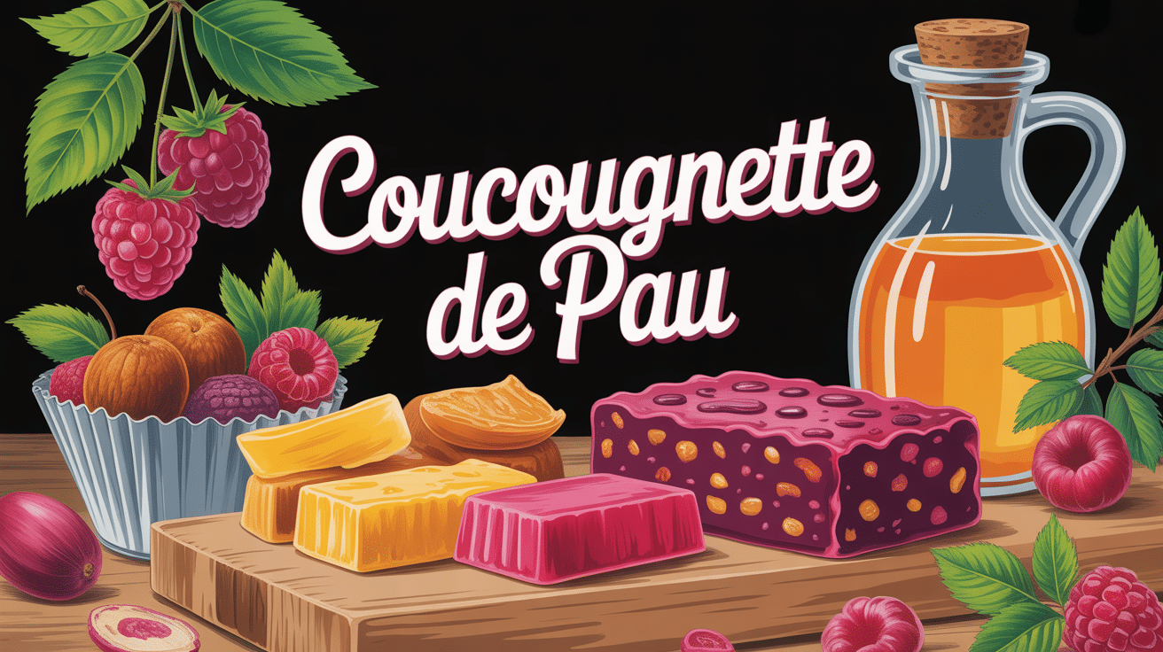 présentoir confiseries coucougnette de pau avec amandes framboises et eau-de-vie