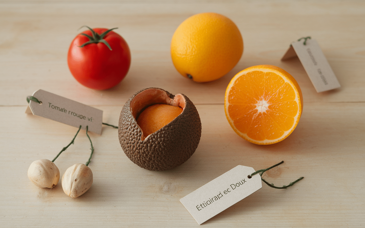Fruits en t arrangés sur table en bois