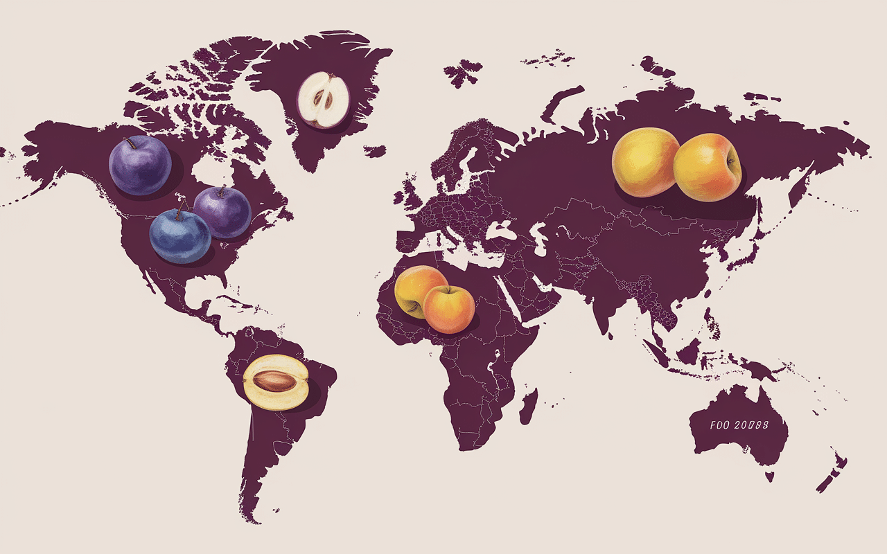 Carte fruits en v régions d'origine