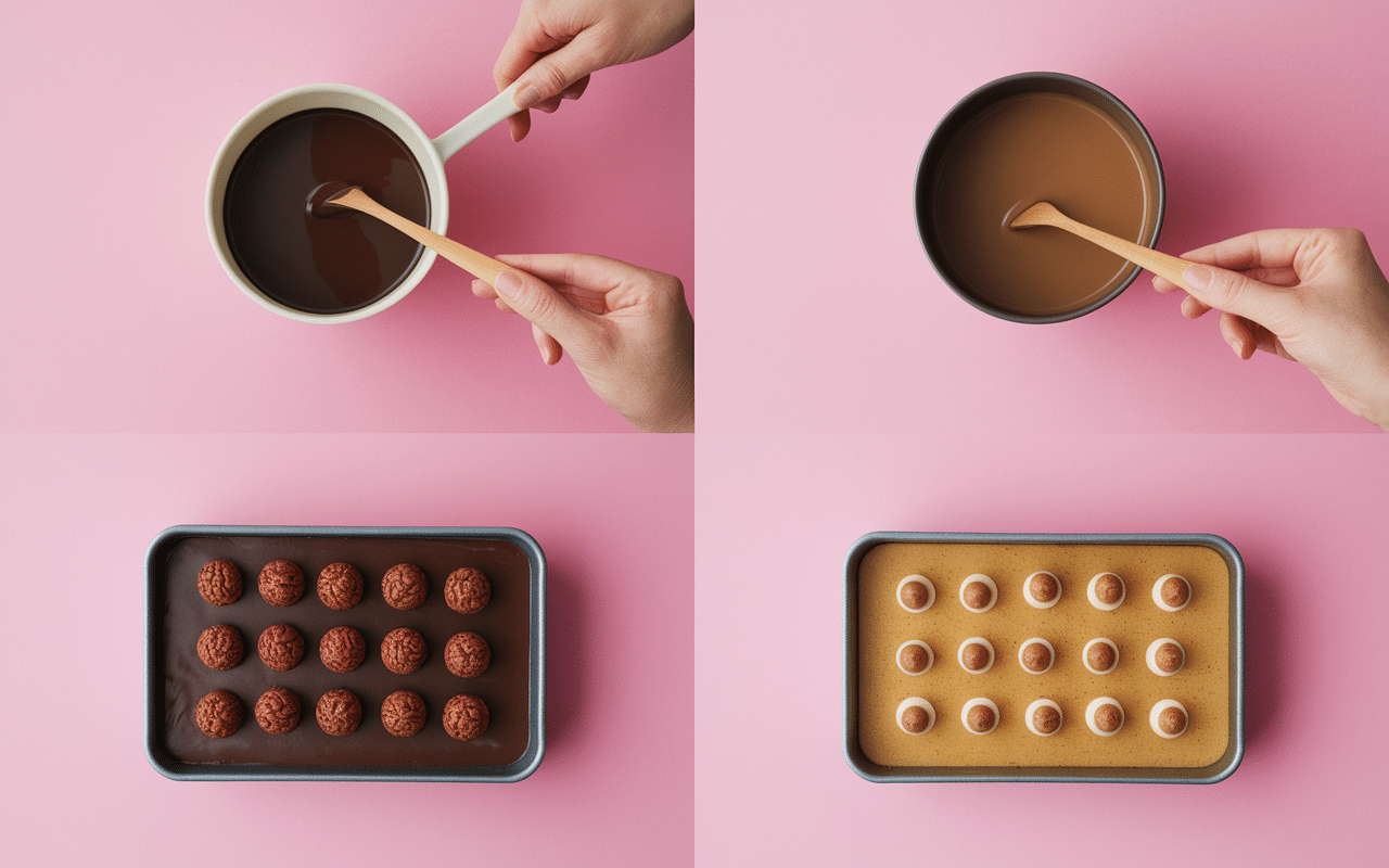 Préparation marquise au chocolat avec biscuit en étapes visuelles