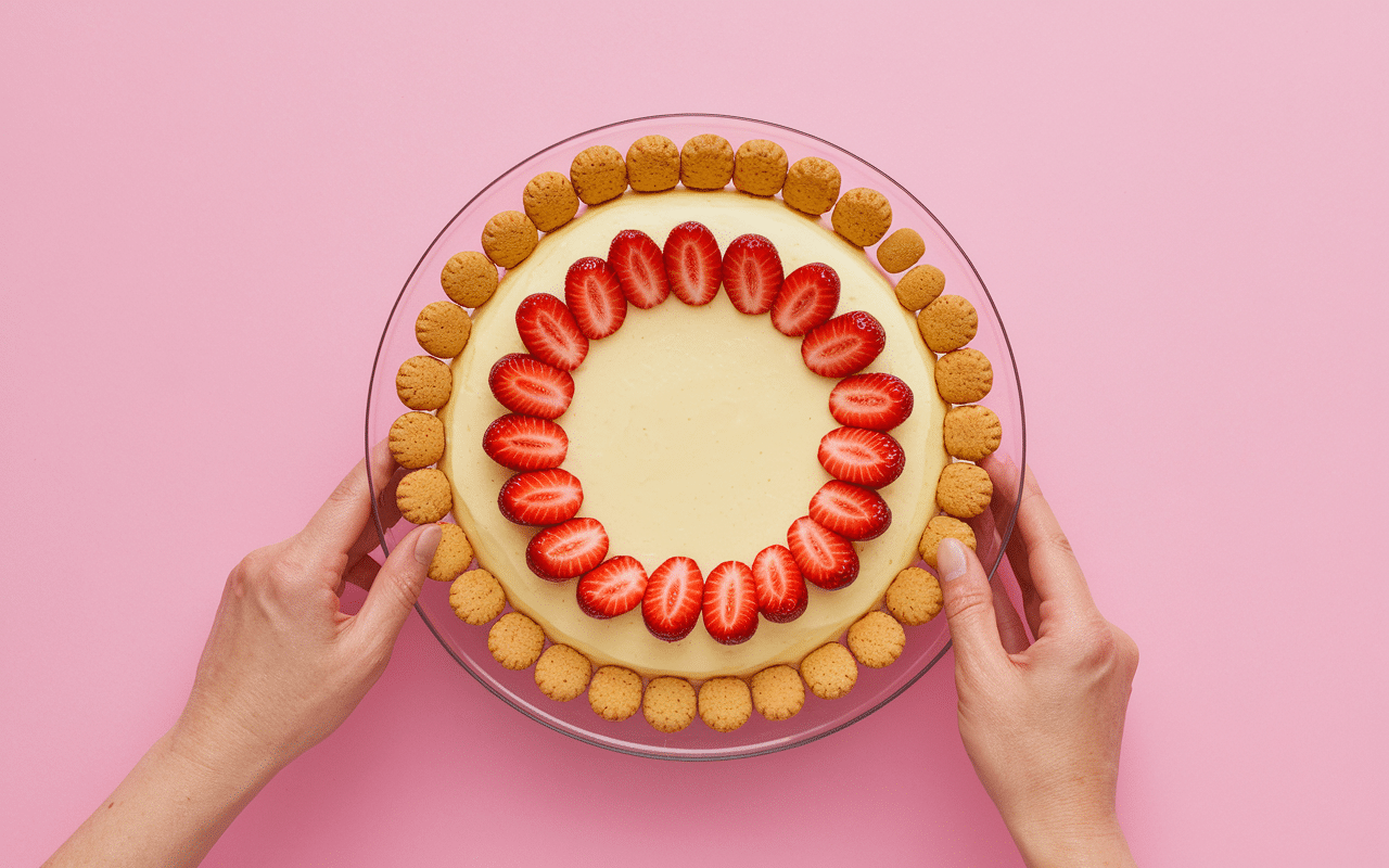 Coupe montage charlotte aux fraises crème pâtissière