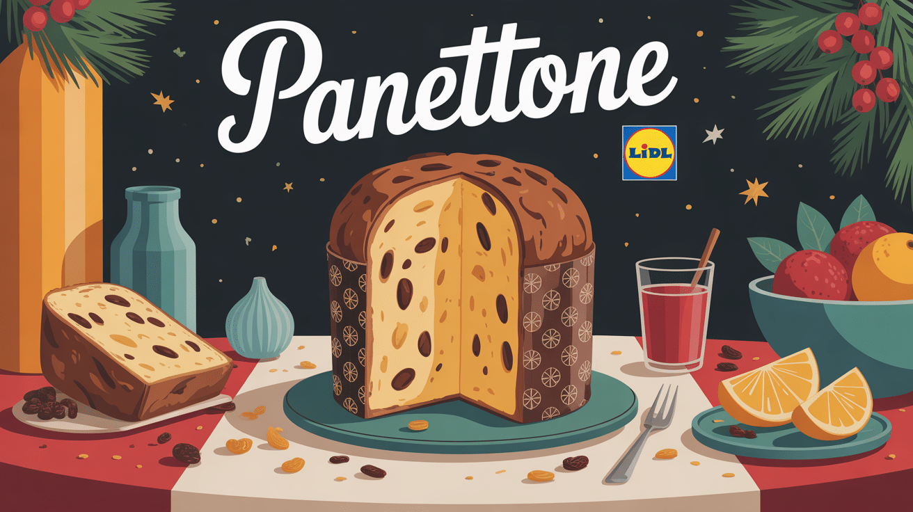 Panettone Lidl avis, brioche italienne sur table de Noël