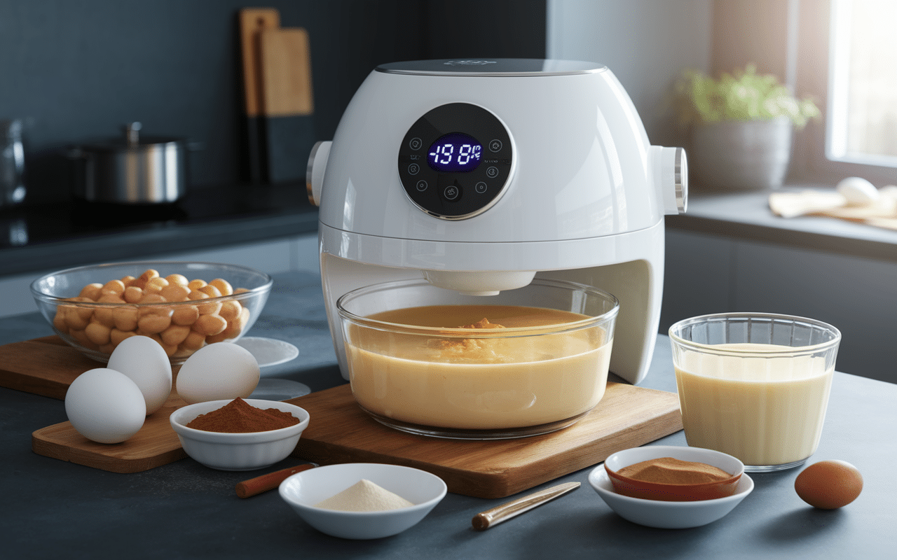Ingredients et robot pour flan patissier thermomix