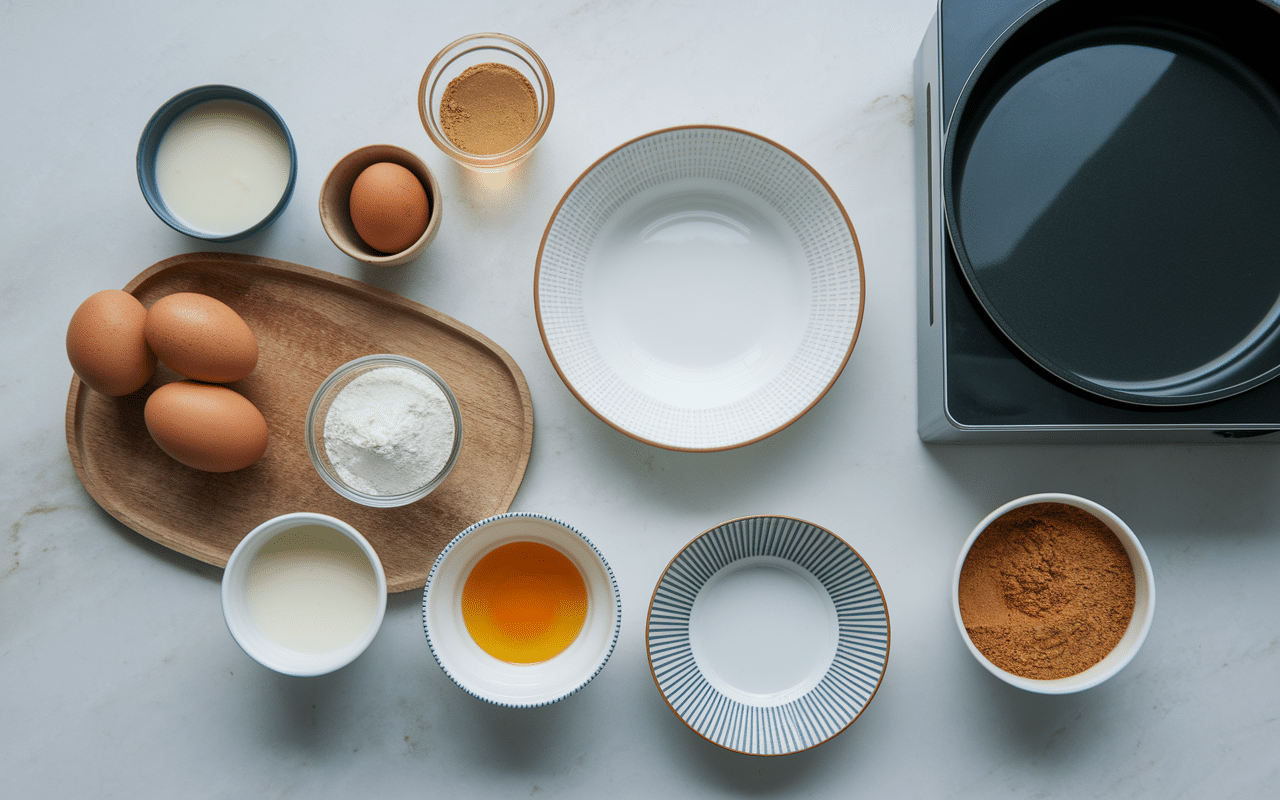 préparation flan sans sucre vue ingrédients œufs lait édulcorant