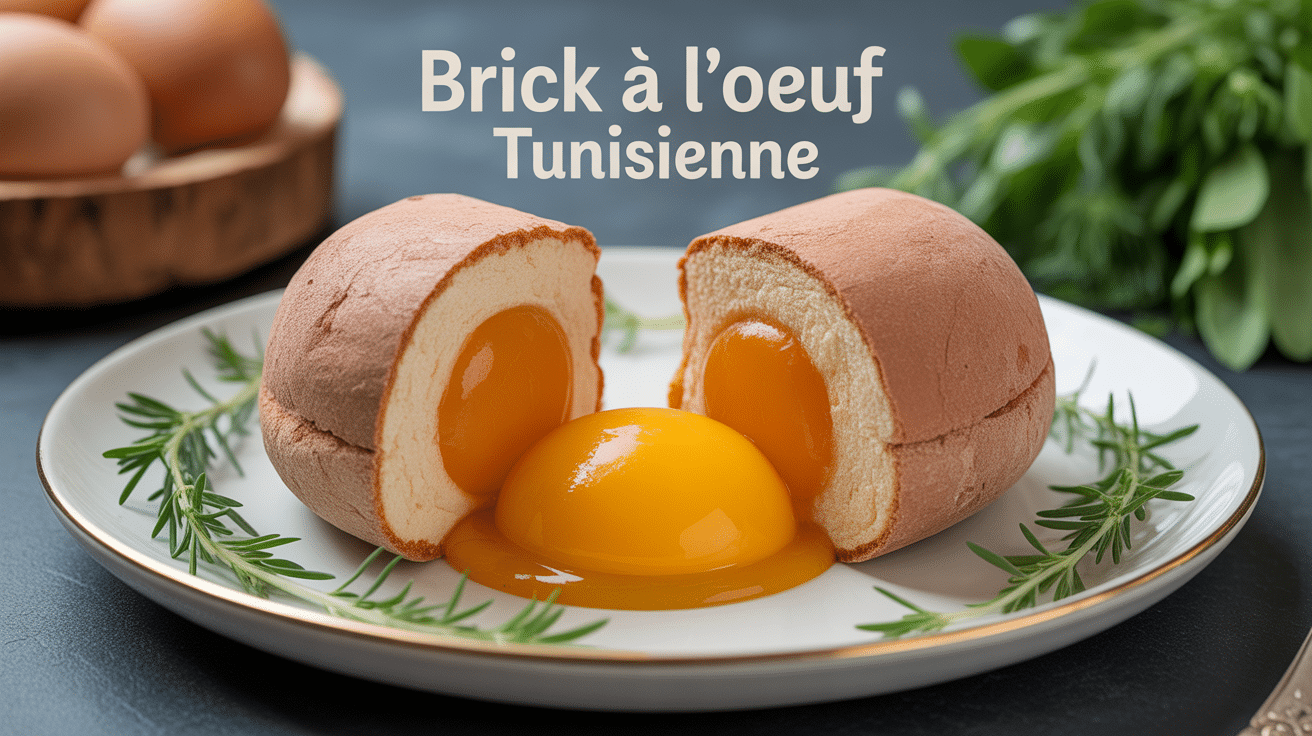 Brick à l'oeuf tunisienne dorée cœur coulant assiette