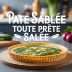 Tarte salée dorée sur pâte sablée prête avec légumes et fromage