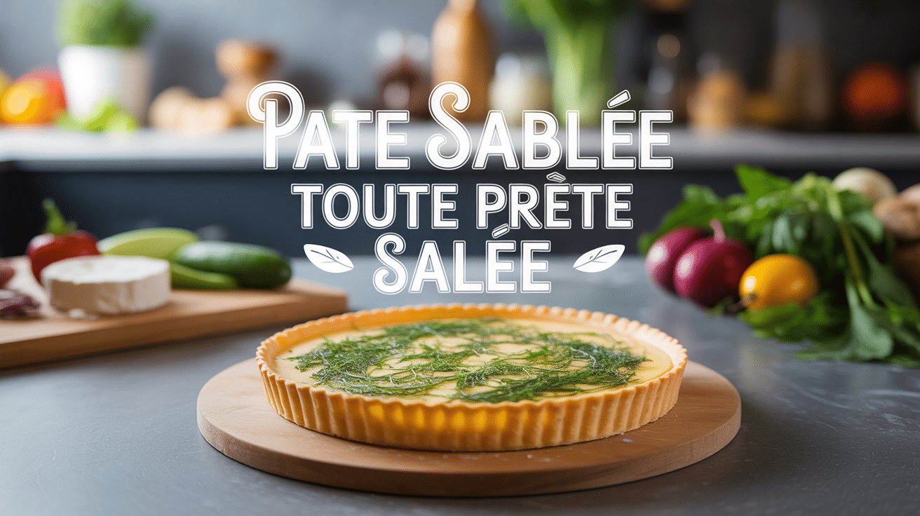 Tarte salée dorée sur pâte sablée prête avec légumes et fromage