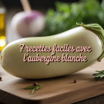 aubergine blanche sur planche avec ingrédients pour recettes aubergine blanche