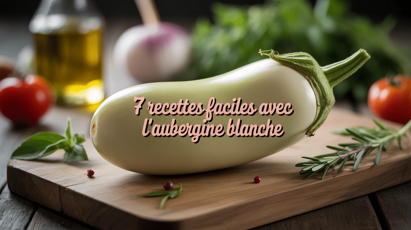 aubergine blanche sur planche avec ingrédients pour recettes aubergine blanche