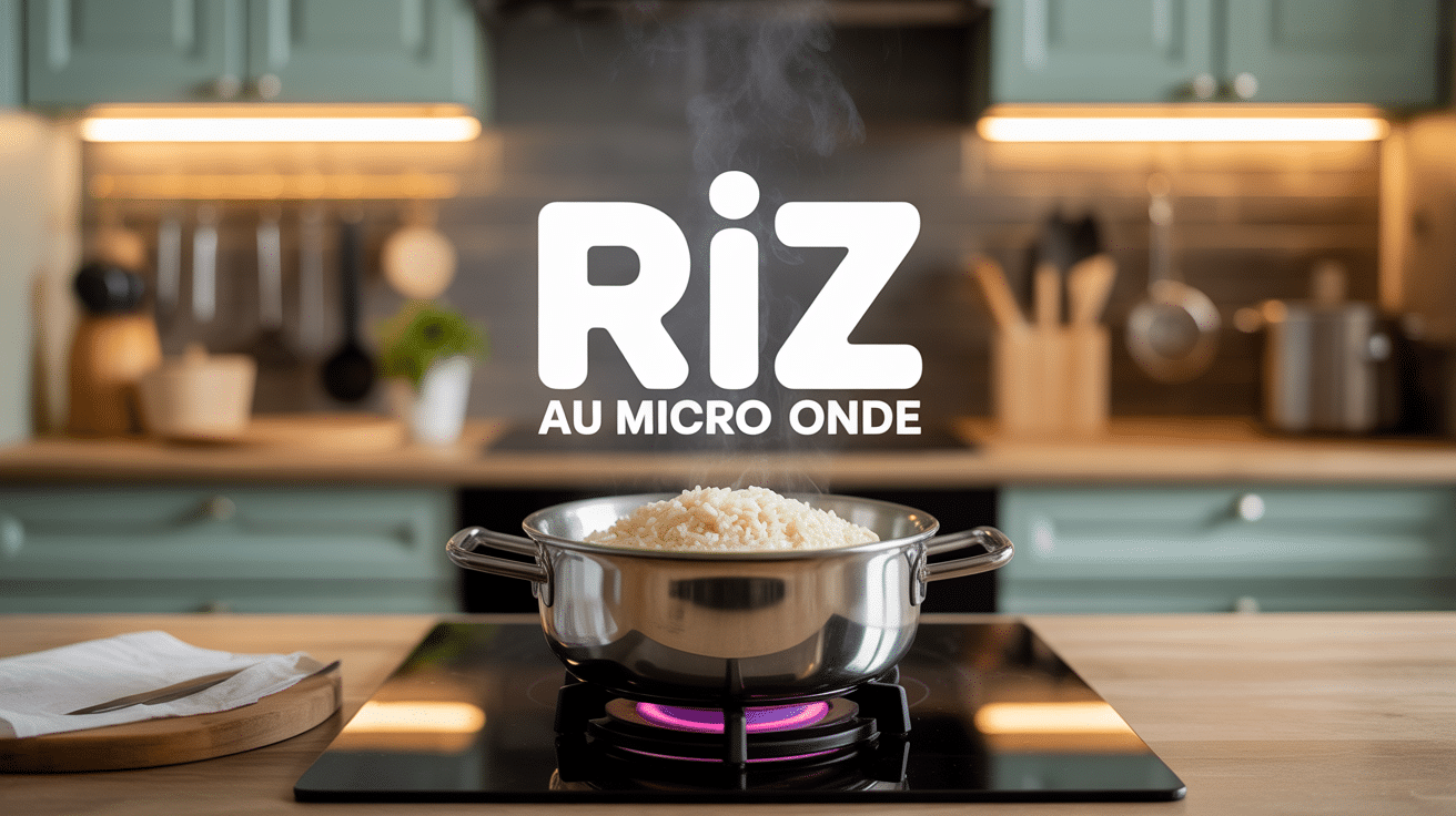 Bol de riz au micro onde fumant dans micro-ondes ouvert