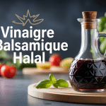 Vinaigre balsamique halal bouteille sur table cuisine moderne