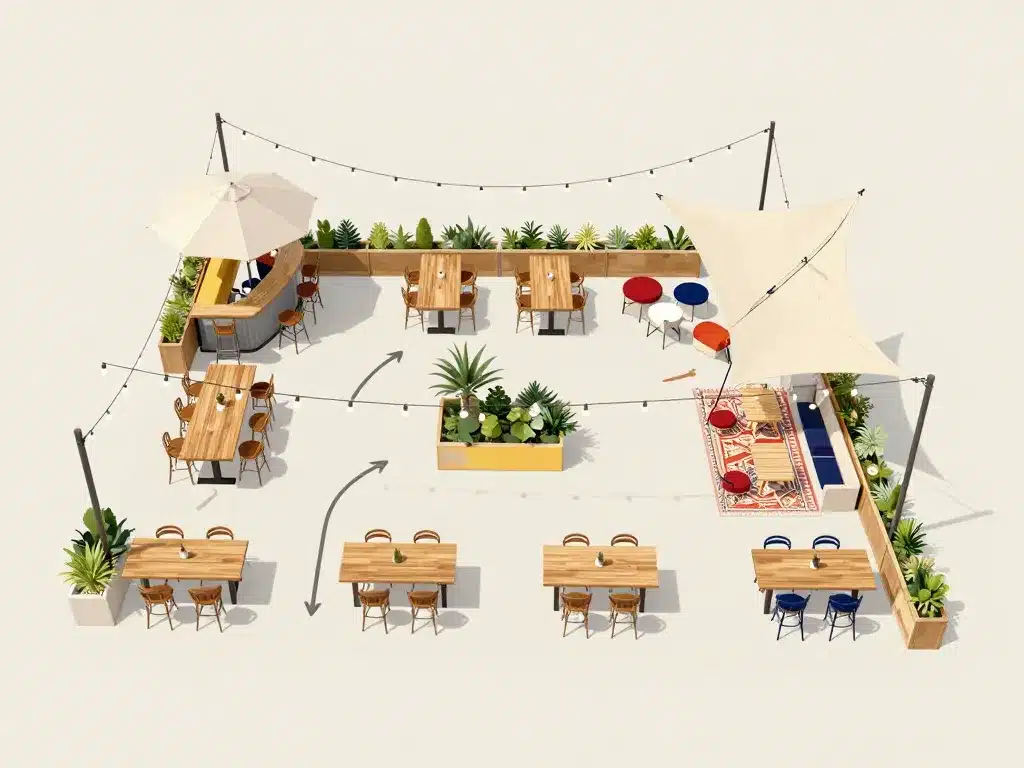 plan terrasse guinguette zones et circulation fluide