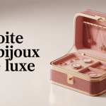 boîte à bijoux luxe ouverte cuir et bois, intérieur velours