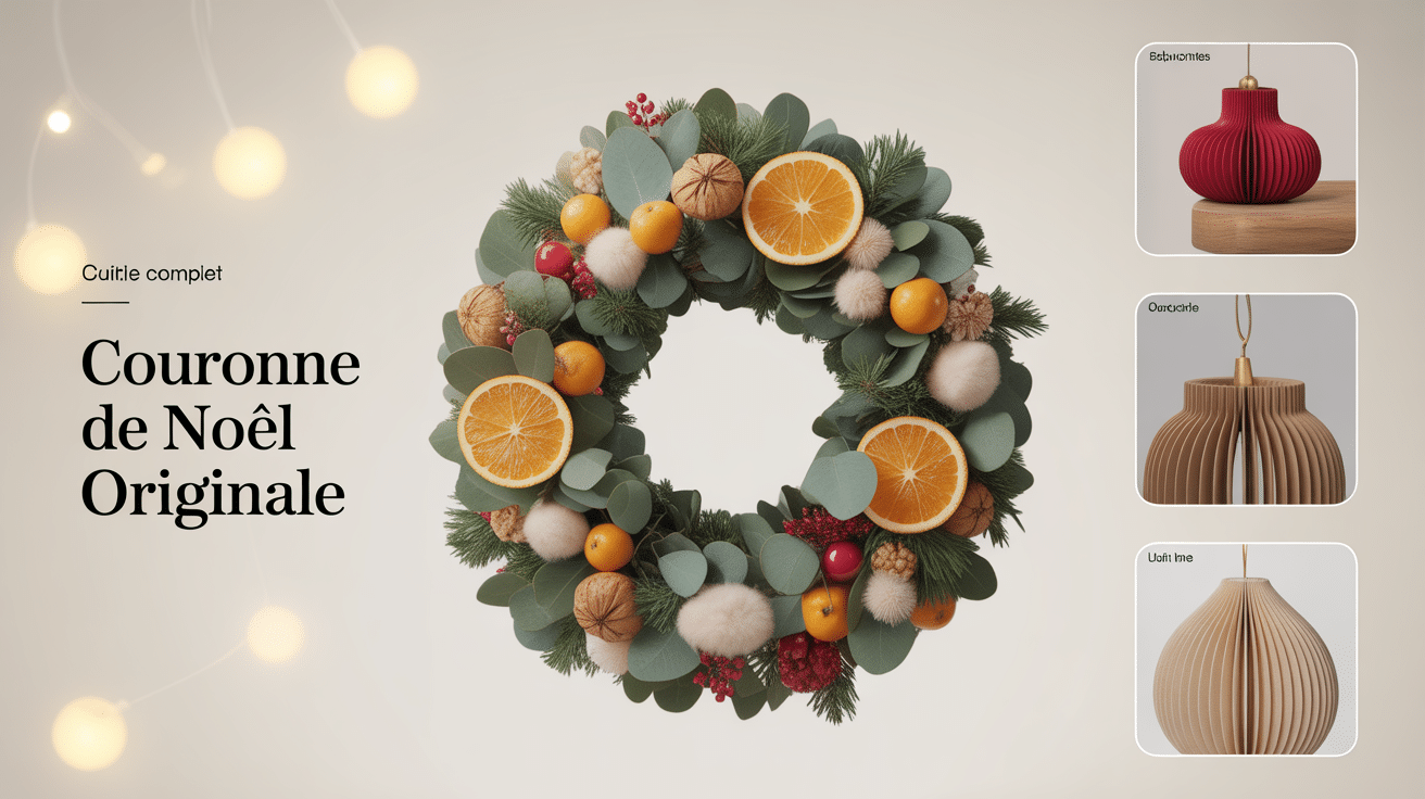 couronne de noel originale avec eucalyptus, oranges séchées, cannelle et laiton