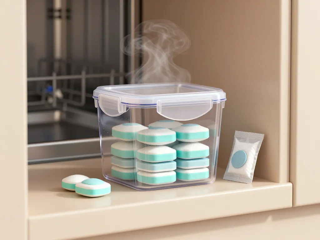 En panne de pastille lave-vaisselle, stockage hermétique et optimisation