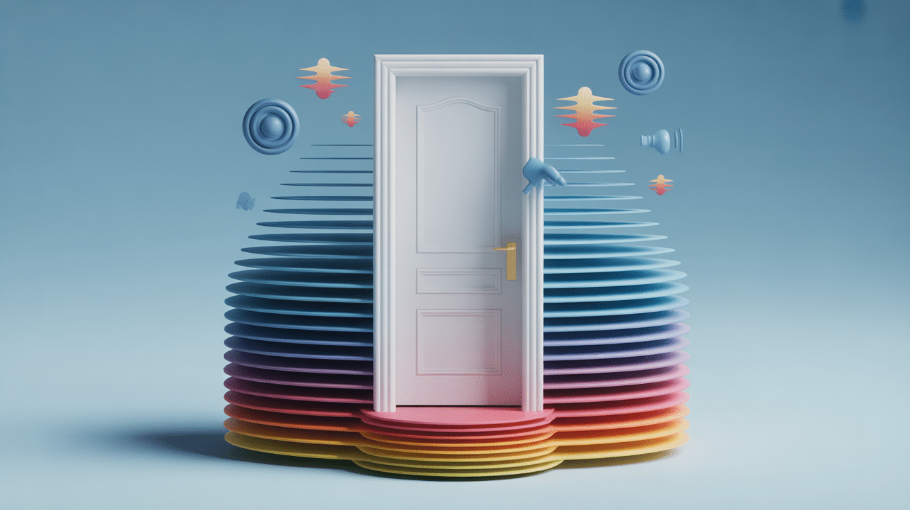 Illustration isolant phonique pour porte avec couches et ondes atténuées