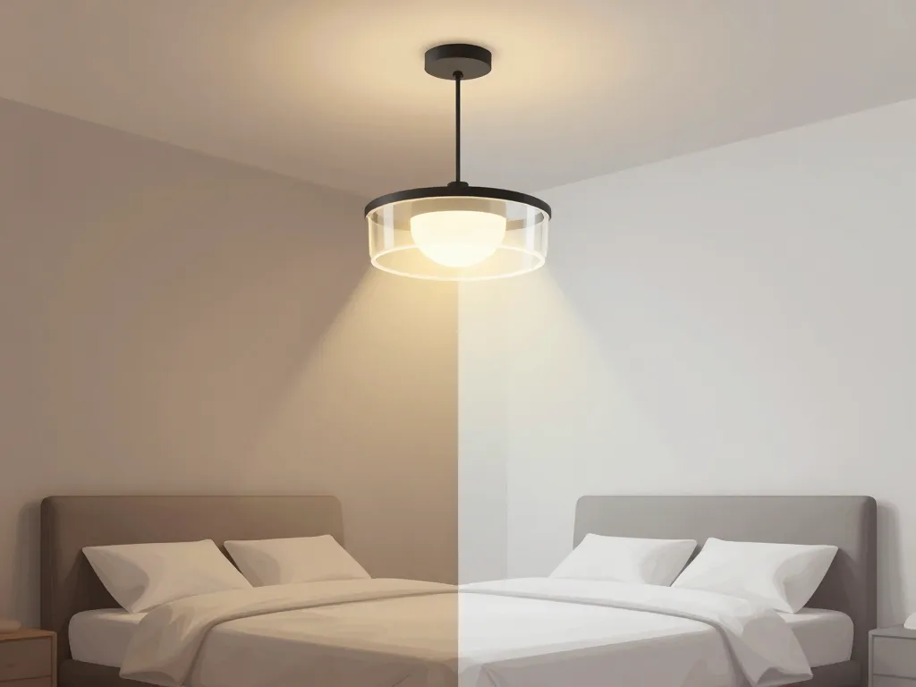 Comparatif d’ambiances avec un lustre moderne pour chambre