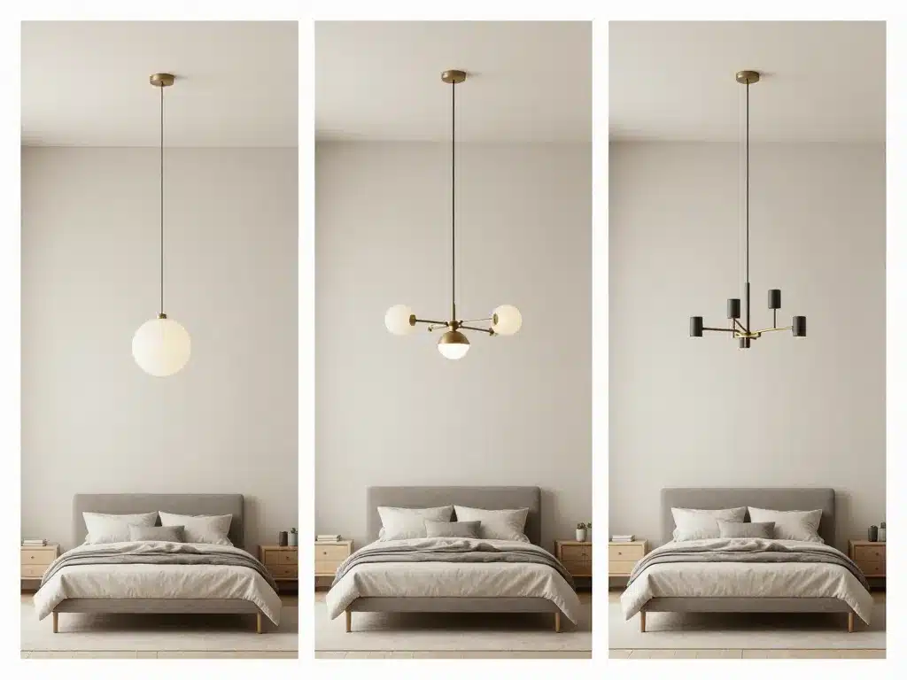 Vignettes de tailles et hauteurs d’un lustre moderne pour chambre