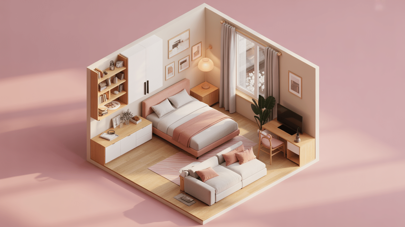 meuble pour studio optimisé avec zones et rangements