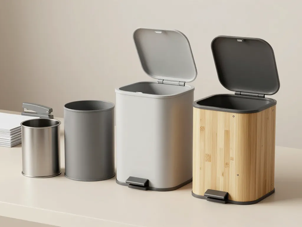 mini poubelle de bureau durable, métal plastique bambou