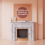 peinture sur marbre cheminée moitié peinte, moitié brute