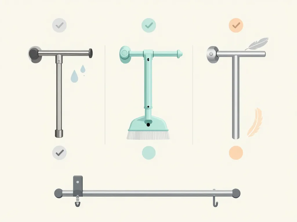 Schéma choix porte balai mural matériaux et fixations