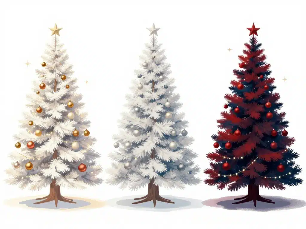 Sapin de noel blanc trois ambiances métalliques nordique festive