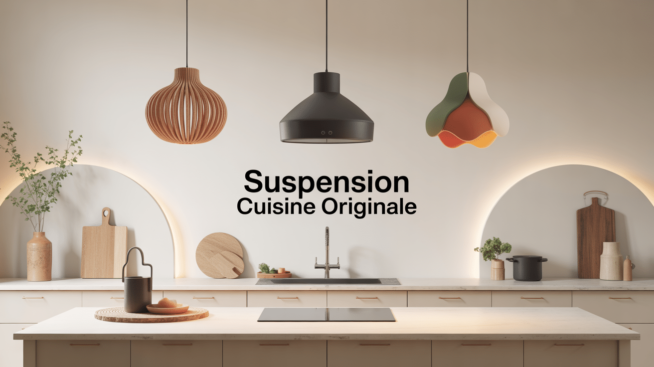 Illustration de suspension cuisine originale au-dessus d’un îlot