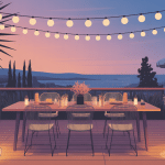 terrasse guinguette conviviale au crépuscule