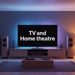 tv and home theatre : salon cinéma maison, écran 4K et barre de son