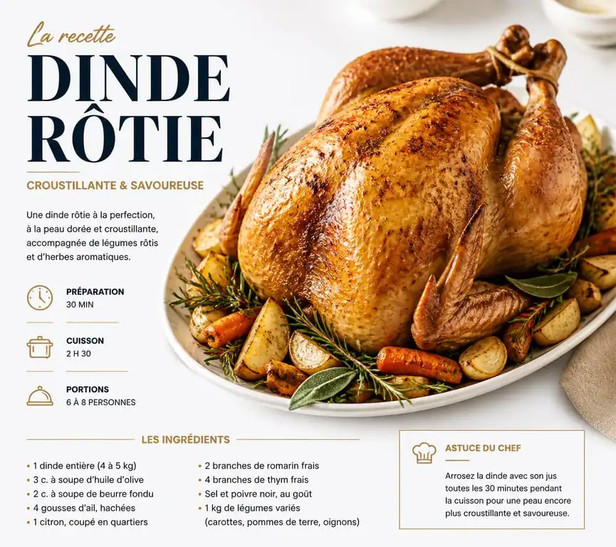 Meilleure recette de dinde au four dorée et croustillante sur un plat de service
