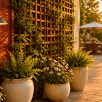 idee pour cacher un mur exterieur avec panneaux bois et treillage vegetal