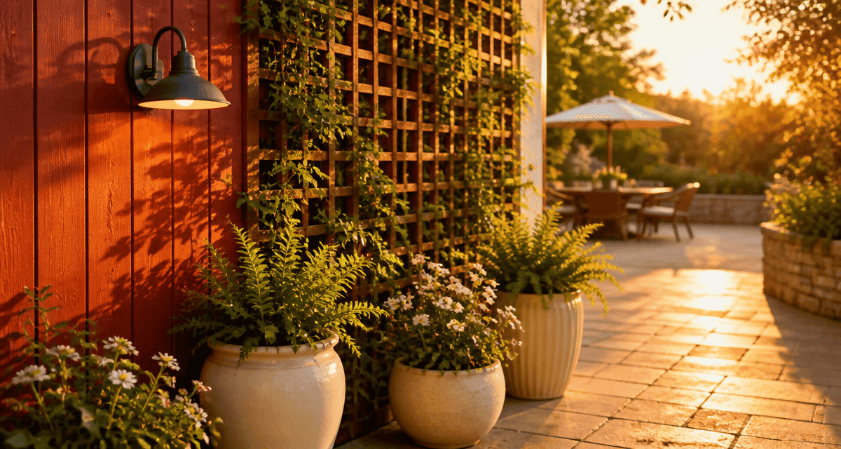 idee pour cacher un mur exterieur avec panneaux bois et treillage vegetal
