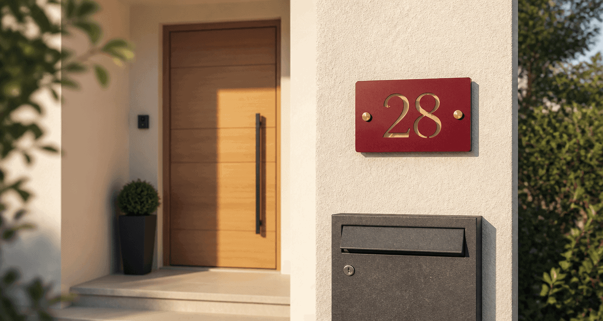 numero de maison design aluminium rouge sur villa moderne