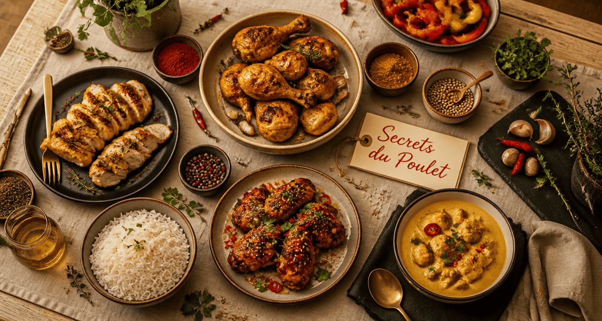 plat a base de poulet varié sur table
