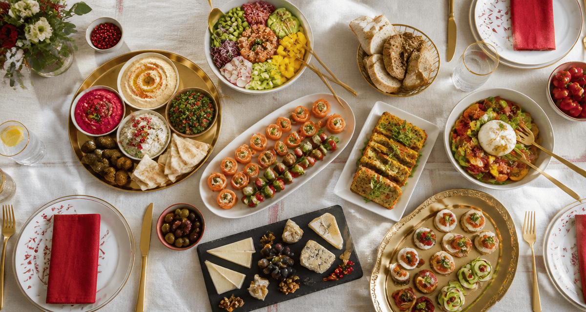 Buffet repas froid entre amis sur grande table