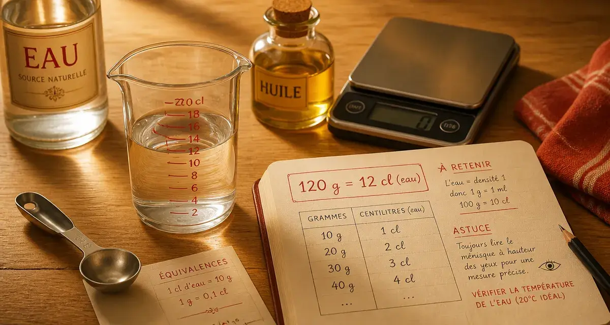 120g en cl : conversion exacte pour l’eau (verre doseur)